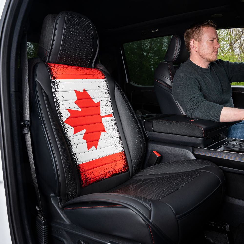 Monochrome Americana/CA Flag Seat Cover – Premium PU Leather, Universal Fit, Waterproof & Easy to Clean, Cushioned Comfort, Airbag Compatible, Stylish Black & White Patriotic Design for Cars & SUVs