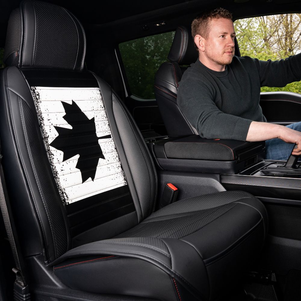 Monochrome Americana/CA Flag Seat Cover – Premium PU Leather, Universal Fit, Waterproof & Easy to Clean, Cushioned Comfort, Airbag Compatible, Stylish Black & White Patriotic Design for Cars & SUVs