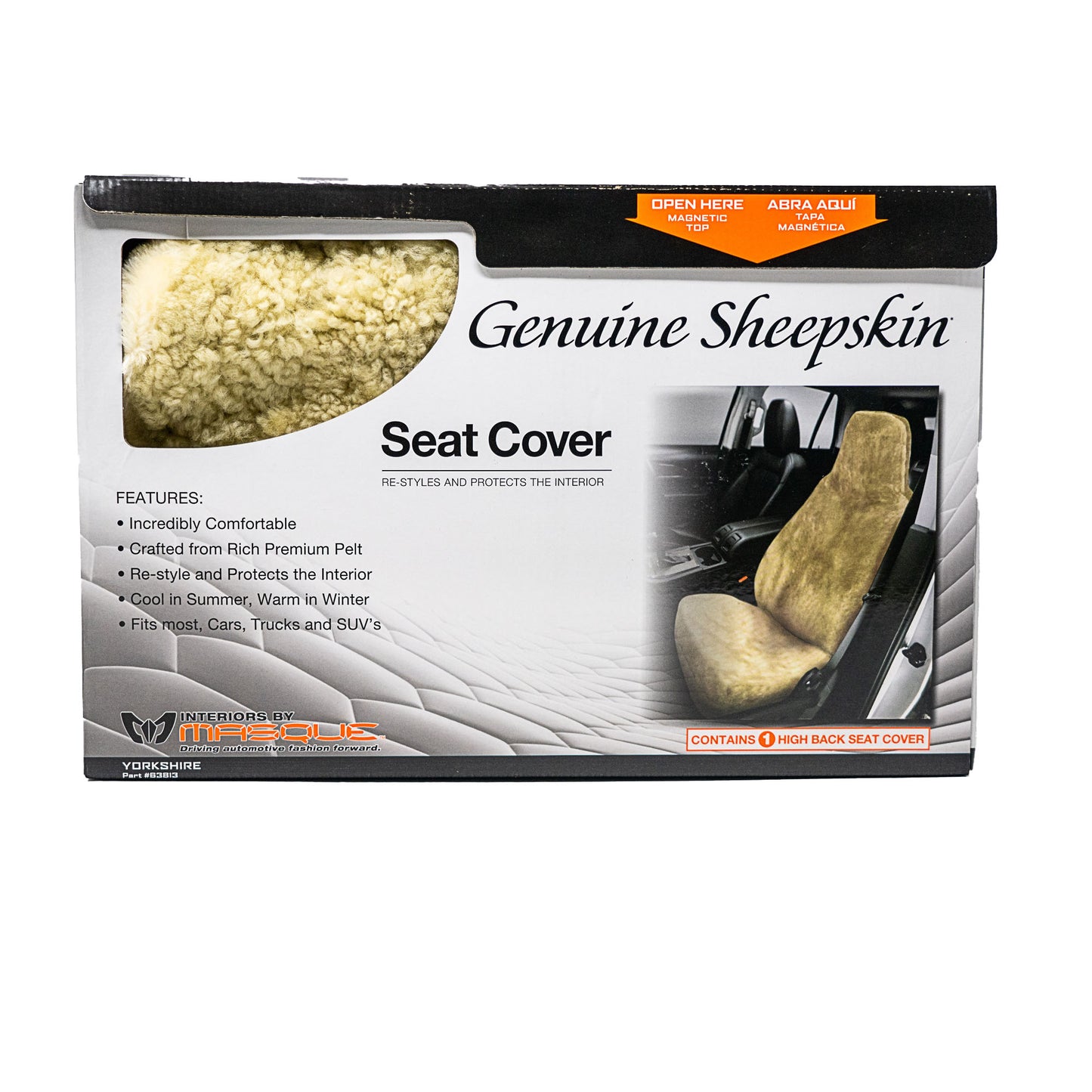 Masque Tan Sheepskin Seat Cover – 1 PC Universal Fit Car Seat Protector with Thick Foam Padding & Easy Slip-On Installation