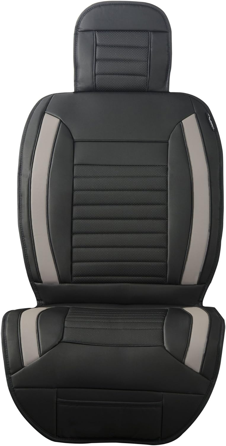 Masque Luxury Series Grey Seat Cover – 1 Piece Plush Comfort Design with Anti-Slip Silicone Backing, Elastic Headrest & Quick Slip-On Fit