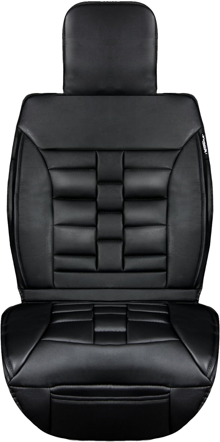 Padded Black Front Luxury Seat Cover – 1 PC Universal Fit Car Seat Protector with Thick Elastics & Stainless-Steel Hooks, Easy to Clean and Side-Airbag Compatible