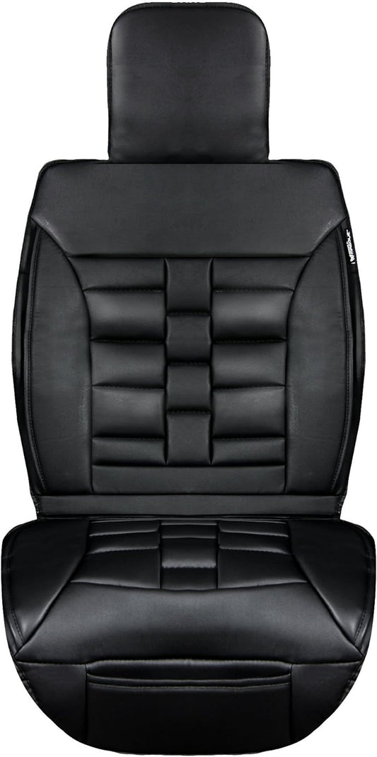 Padded Black Front Luxury Seat Cover – 1 PC Universal Fit Car Seat Protector with Thick Elastics & Stainless-Steel Hooks, Easy to Clean and Side-Airbag Compatible