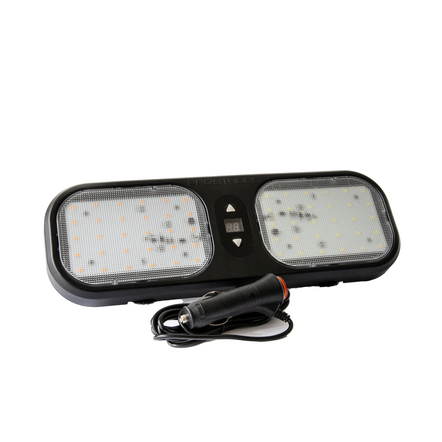 Prostrobe Hawkeye Dual LED Visor Strobe Light – 30 White & 30 Amber LEDs, 28 Flash Modes, 12–24V Plug for Work & Emergency Vehicles