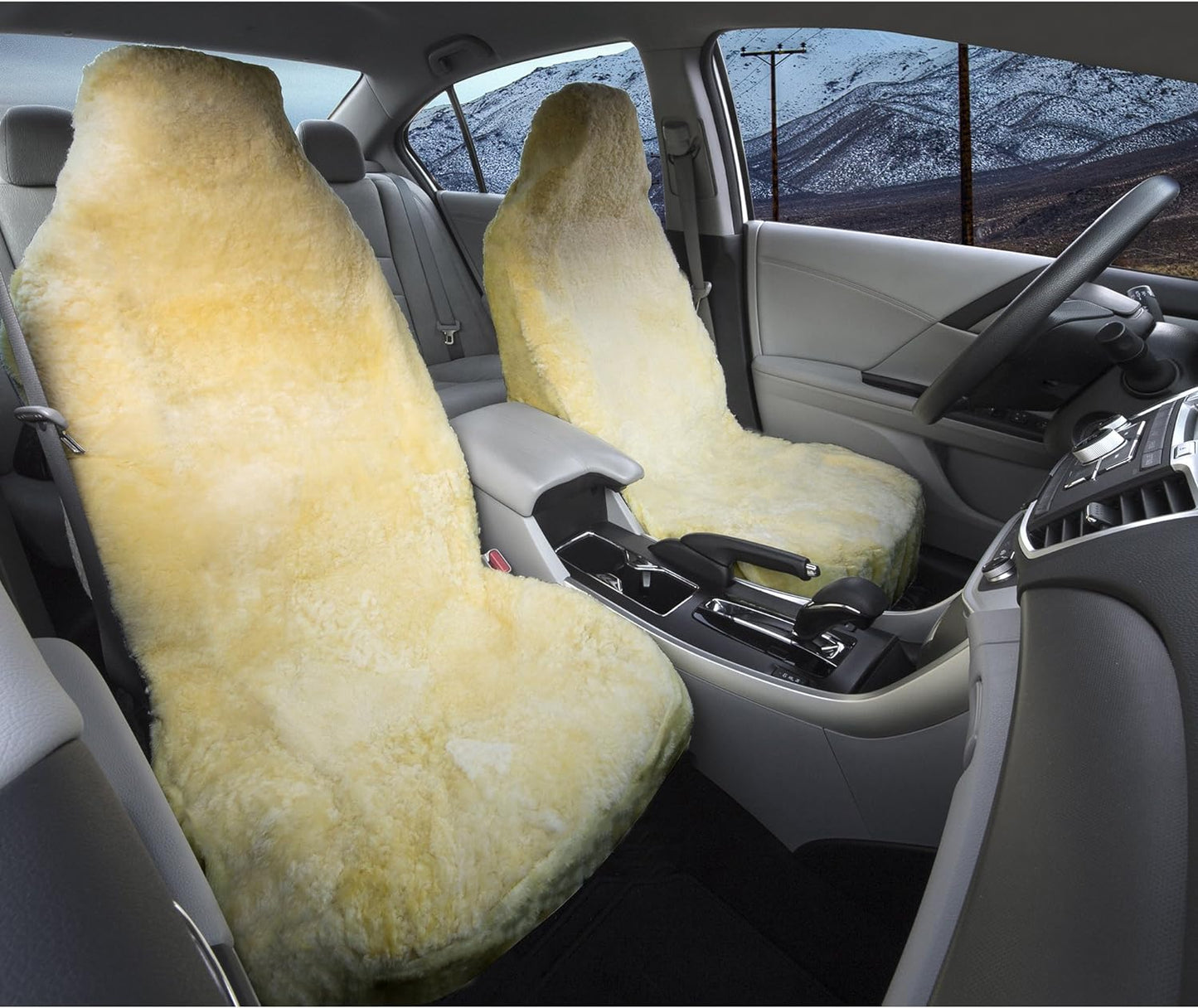 Masque Tan Sheepskin Seat Cover – 1 PC Universal Fit Car Seat Protector with Thick Foam Padding & Easy Slip-On Installation
