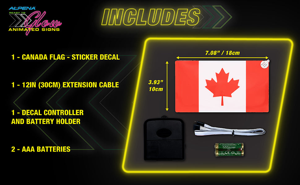 Alpena Sound Reactive LED Car Window Sticker/Ready to Glow Light-Up Decal, Music Sync Car Mod Accessory, Trendy Wireless Sticker for Custom Looks, Easy to Stick & Remove, Canada Flag