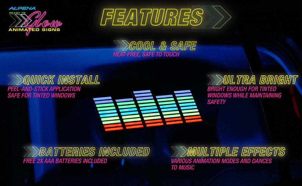 Alpena Sound Reactive LED Car Window Sticker/Ready to Glow Light-Up Decal, Music Sync Car Mod Accessory, Trendy Wireless Sticker for Custom Looks, Easy to Stick & Remove