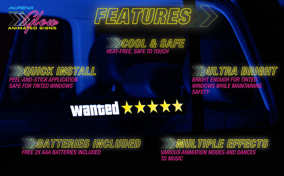 Alpena Sound Reactive LED Car Window Sticker/Ready to Glow Light-Up Decal, Music Sync Car Mod Accessory, Trendy Wireless Sticker for Custom Looks, Easy to Stick & Remove
