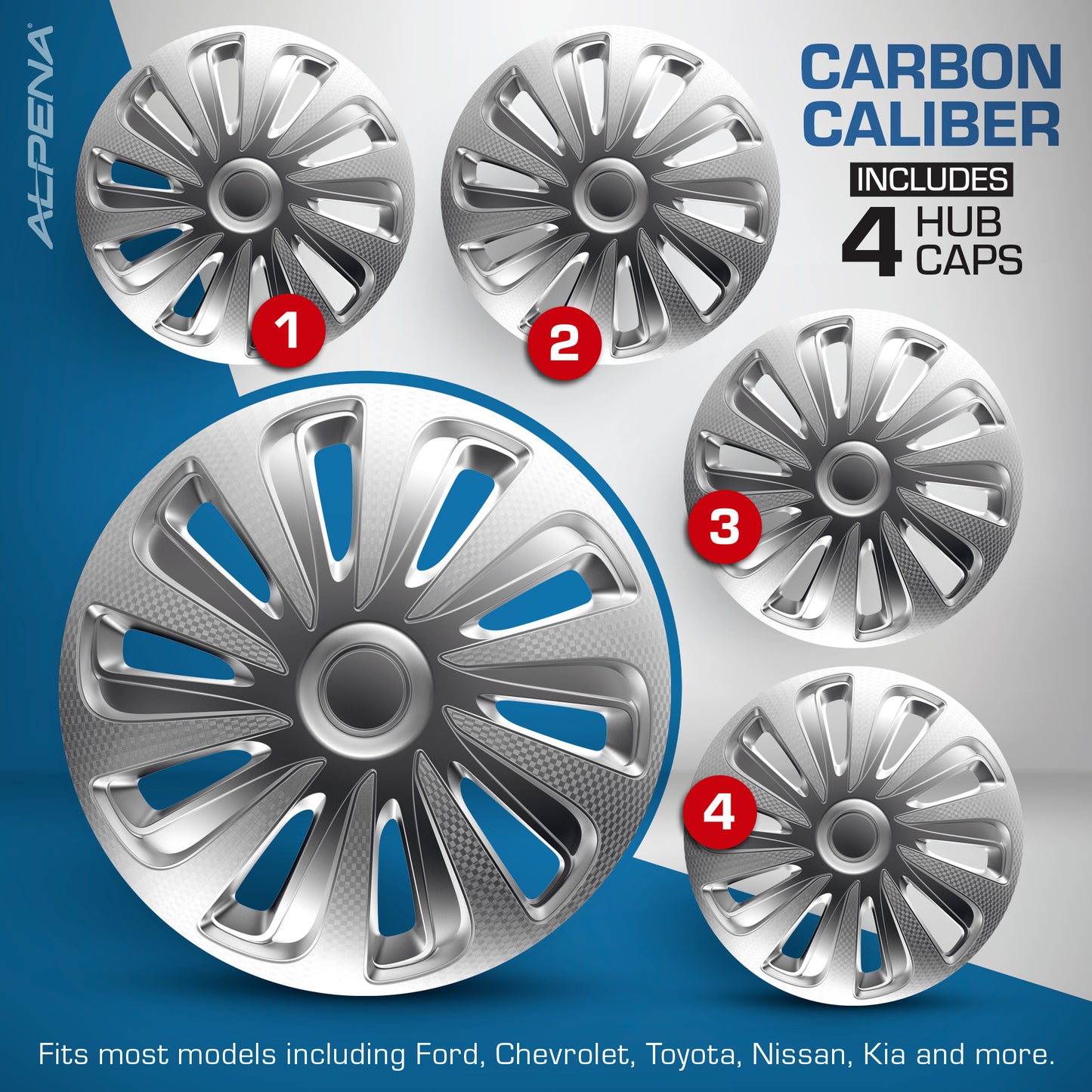 Carbon Caliber Wheel Cover Kit - Silver (4 Pack)