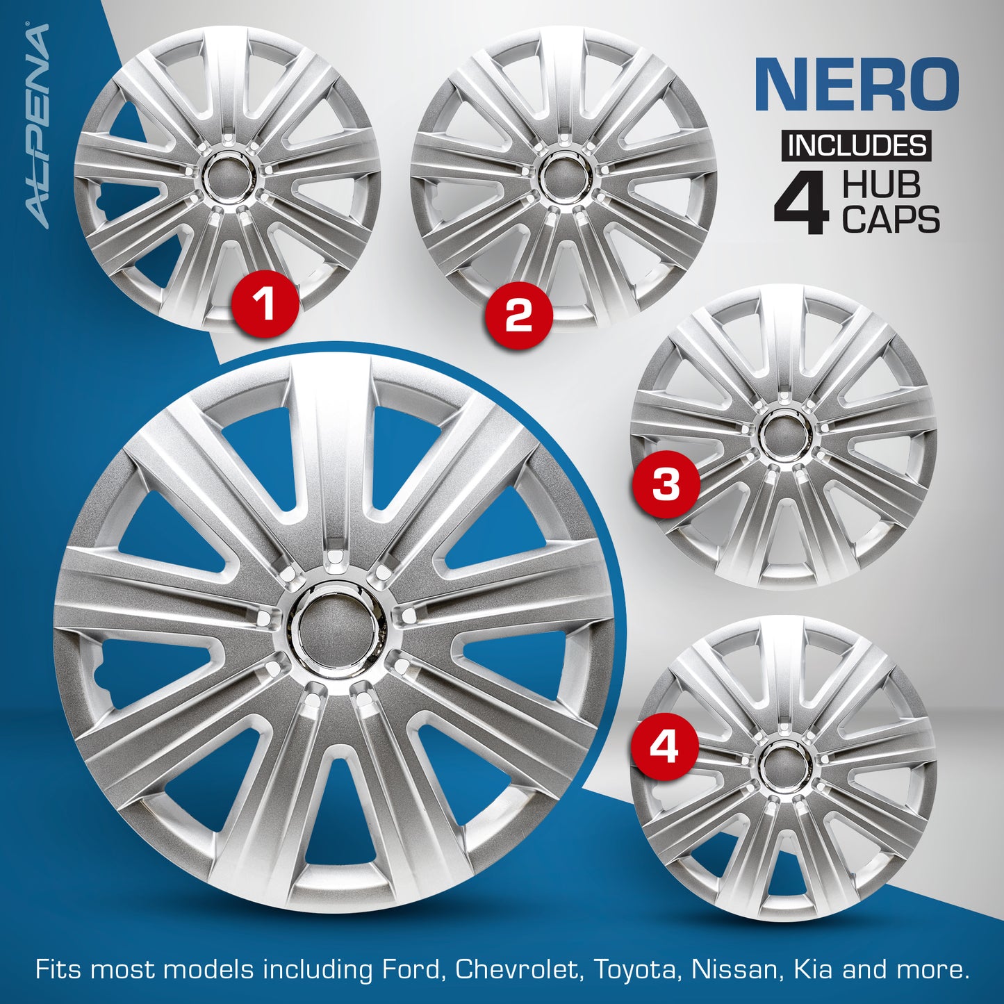 Nero Wheel Cover Kit - Silver (4 Pack)