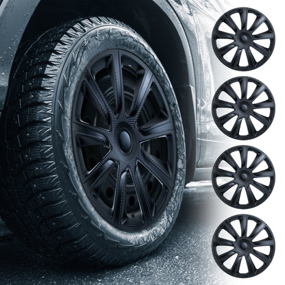 Alpena Ivo Black Wheel Covers – Set of 4, Matte Black, European-Made Hubcaps – 18-Inch Universal Fit for Cars