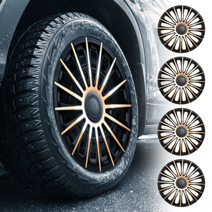 Alpena Austin Black & Bronze Wheel Covers – Set of 4, European-Made Hubcaps – 16-Inch Universal Fit
