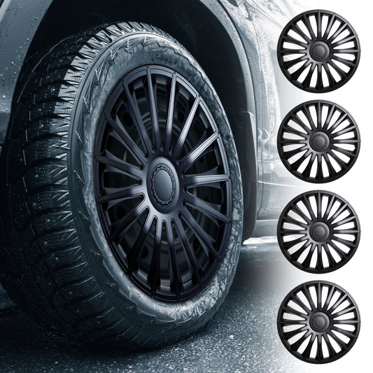 Alpena Austin Black Wheel Covers – Set of 4, European-Made Hubcaps – 15-Inch Universal Fit