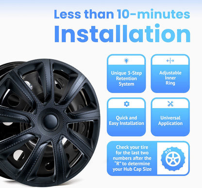 Alpena Ivo Black Wheel Covers – Set of 4, Matte Black, European-Made Hubcaps – 18-Inch Universal Fit for Cars