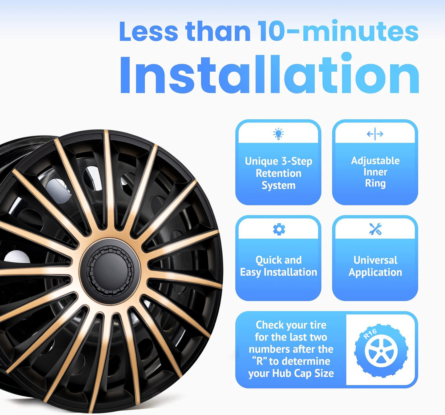 Alpena Austin Black & Bronze Wheel Covers – Set of 4, European-Made Hubcaps – 16-Inch Universal Fit