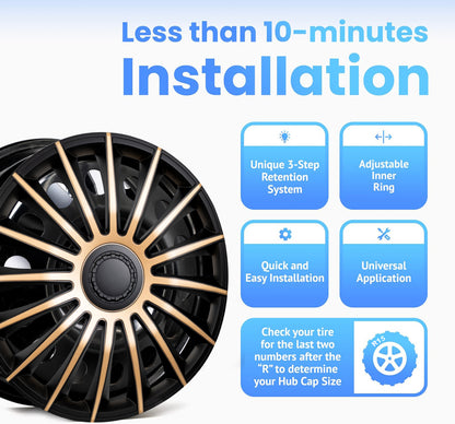 Alpena Austin Black & Bronze Wheel Covers – Set of 4, European-Made Hubcaps – 15-Inch Universal Fit