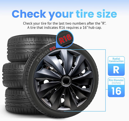 Alpena Action Black Wheel Covers – Set of 4, Matte Black, European-Made Hubcaps – 16-Inch Universal Fit for Cars