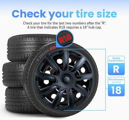 Alpena Ivo Black Wheel Covers – Set of 4, Matte Black, European-Made Hubcaps – 18-Inch Universal Fit for Cars