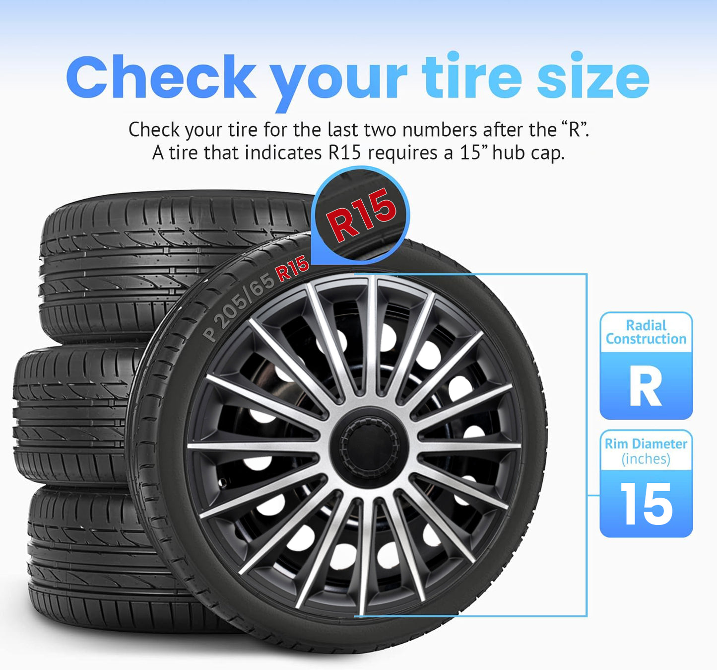 Alpena Austin Black & Silver Wheel Covers – Set of 4, European-Made Hubcaps – 15-Inch Universal Fit