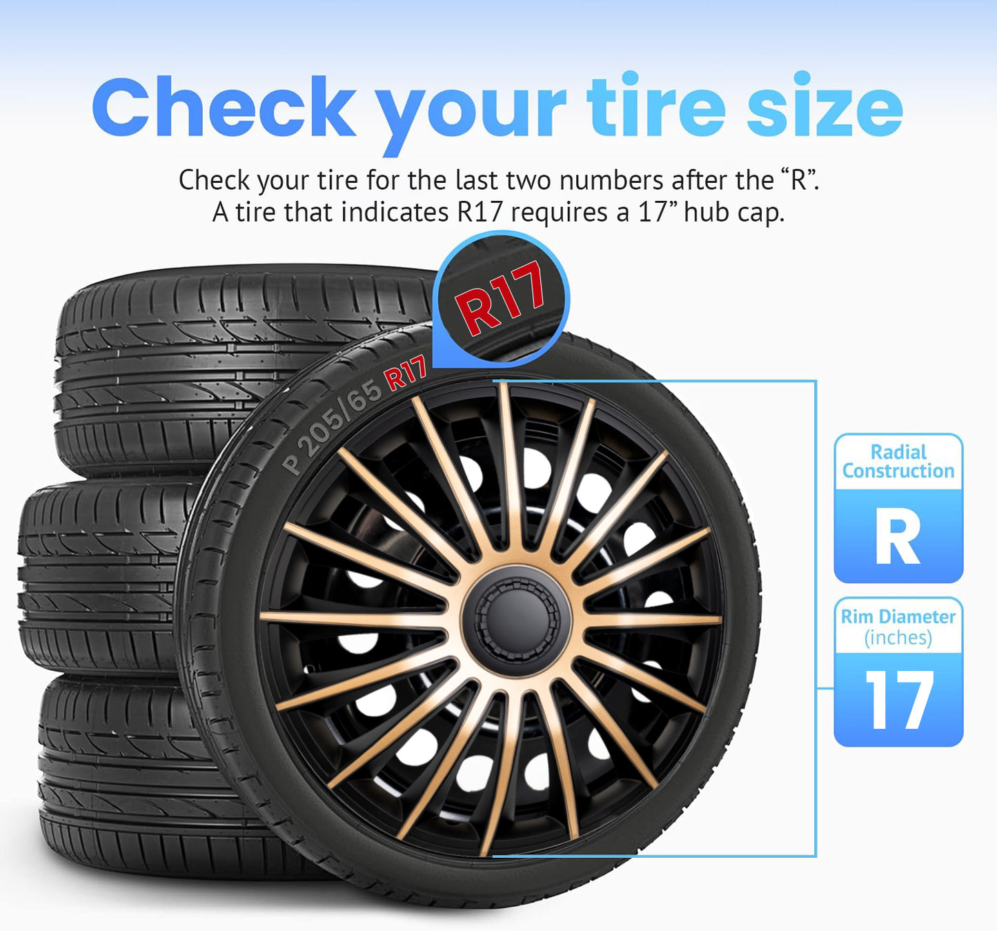 Alpena Austin Black & Bronze Wheel Covers – Set of 4, European-Made Hubcaps – 17-Inch Universal Fit