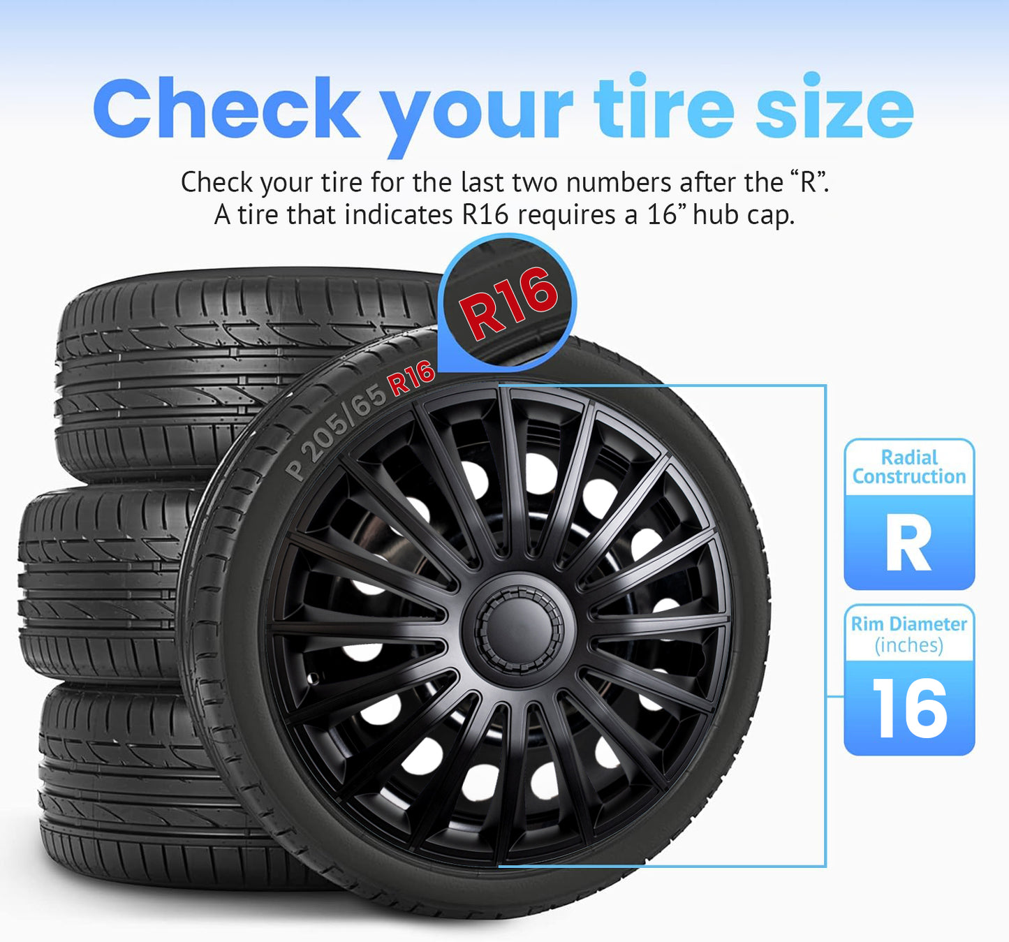 Alpena Austin Black Wheel Covers – Set of 4, European-Made Hubcaps – 16-Inch Universal Fit