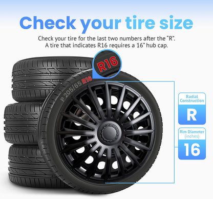 Alpena Austin Black Wheel Covers – Set of 4, European-Made Hubcaps – 16-Inch Universal Fit