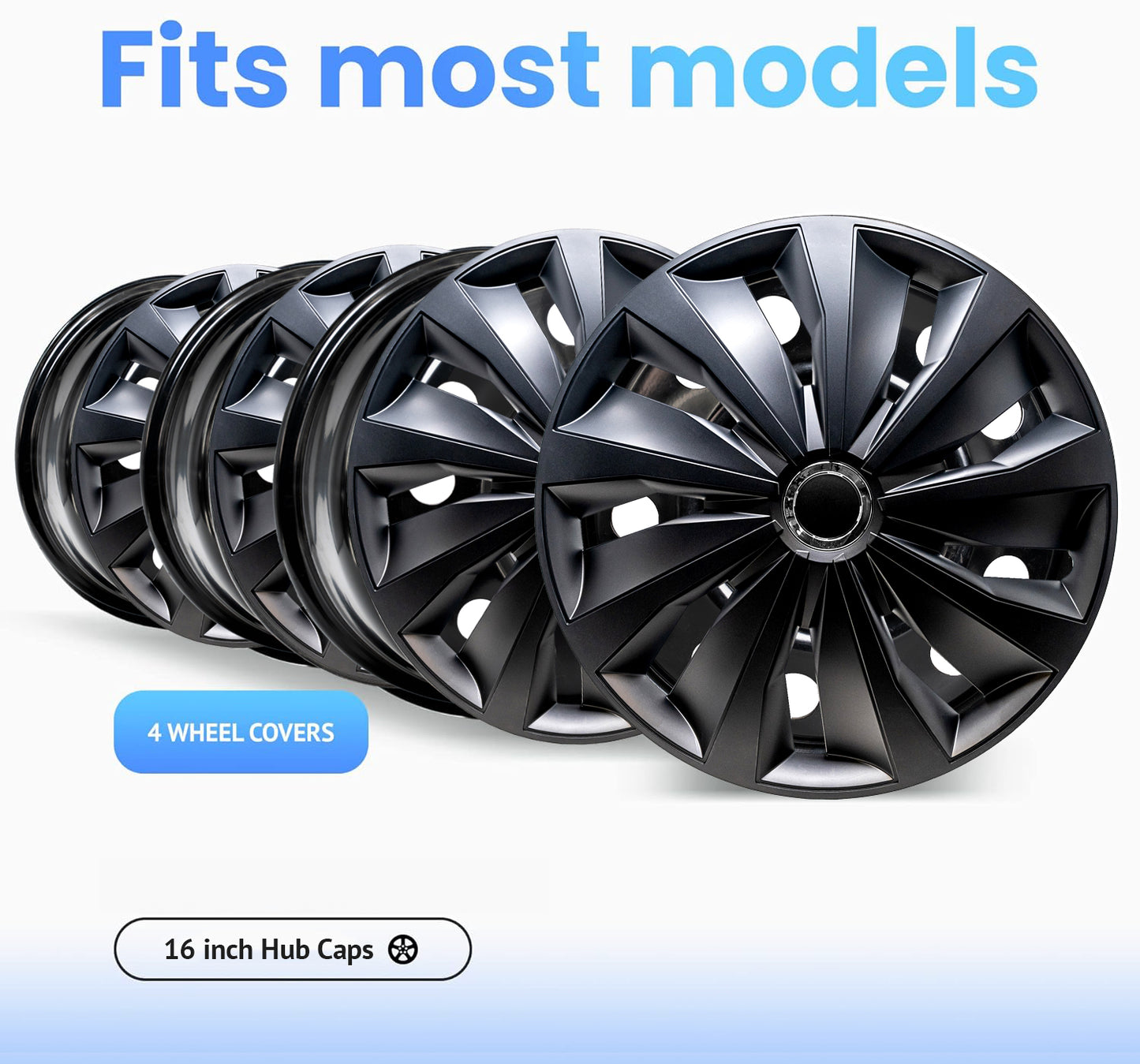 Alpena Action Black Wheel Covers – Set of 4, Matte Black, European-Made Hubcaps – 16-Inch Universal Fit for Cars