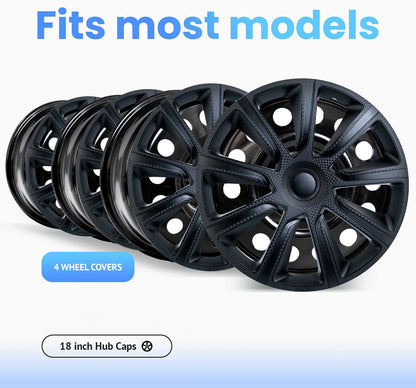 Alpena Ivo Black Wheel Covers – Set of 4, Matte Black, European-Made Hubcaps – 18-Inch Universal Fit for Cars