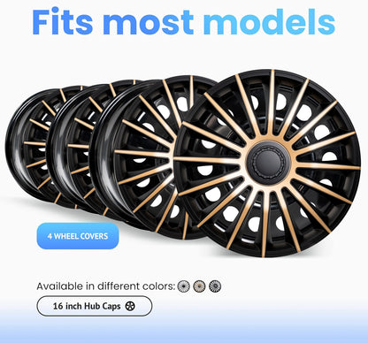 Alpena Austin Black & Bronze Wheel Covers – Set of 4, European-Made Hubcaps – 16-Inch Universal Fit