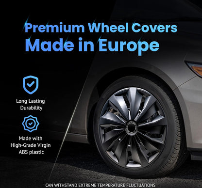 Alpena Action Black Wheel Covers – Set of 4, Matte Black, European-Made Hubcaps – 16-Inch Universal Fit for Cars