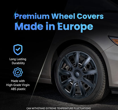 Alpena Ivo Black Wheel Covers – Set of 4, Matte Black, European-Made Hubcaps – 18-Inch Universal Fit for Cars