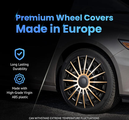 Alpena Austin Black & Bronze Wheel Covers – Set of 4, European-Made Hubcaps – 16-Inch Universal Fit