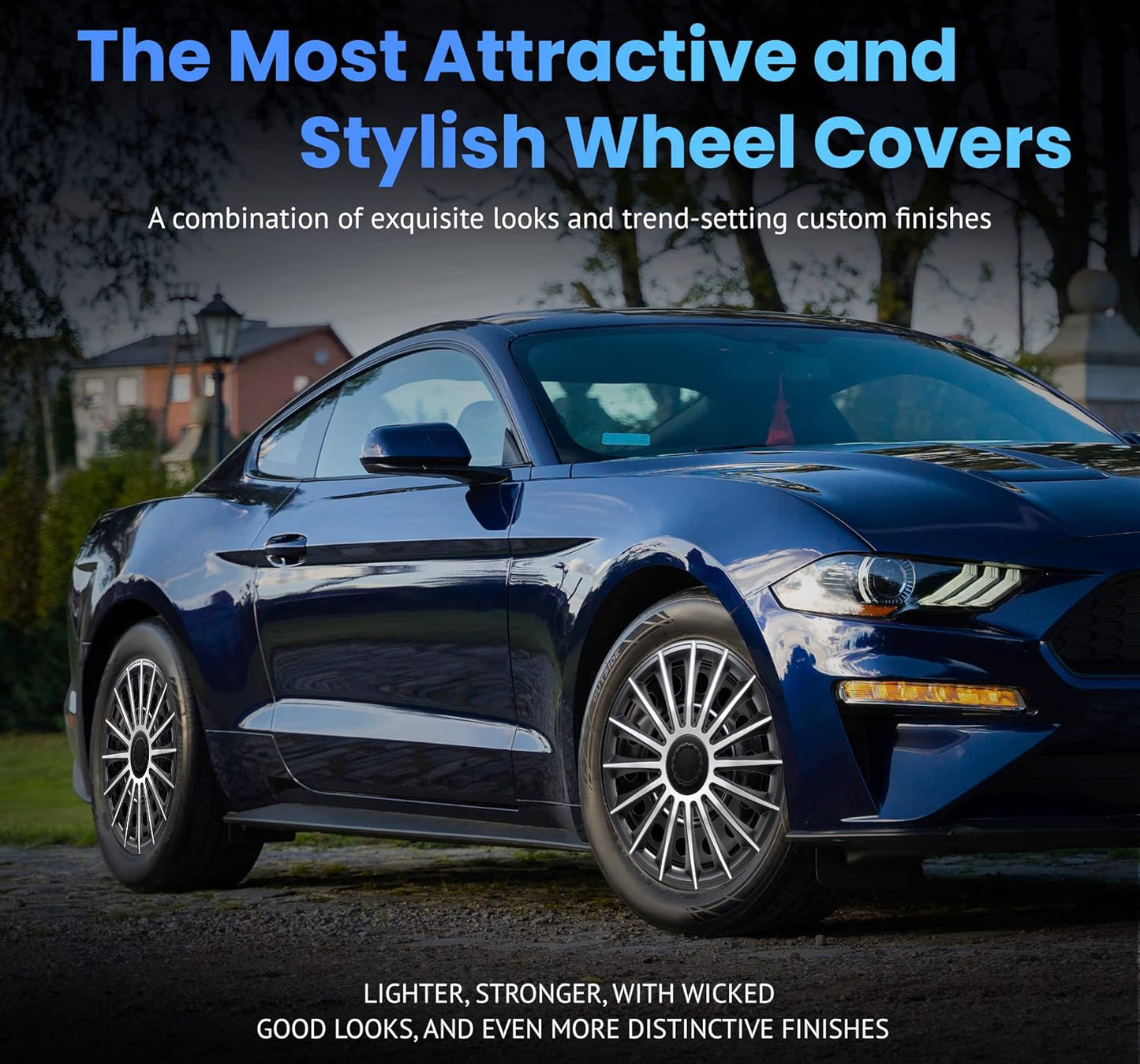 Alpena Austin Black & Silver Wheel Covers – Set of 4, European-Made Hubcaps – 16-Inch Universal Fit