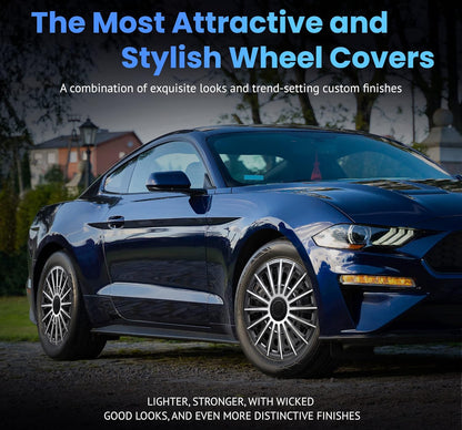 Alpena Austin Black & Silver Wheel Covers – Set of 4, European-Made Hubcaps – 16-Inch Universal Fit