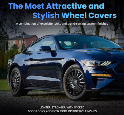 Alpena Austin Black Wheel Covers – Set of 4, European-Made Hubcaps – 15-Inch Universal Fit