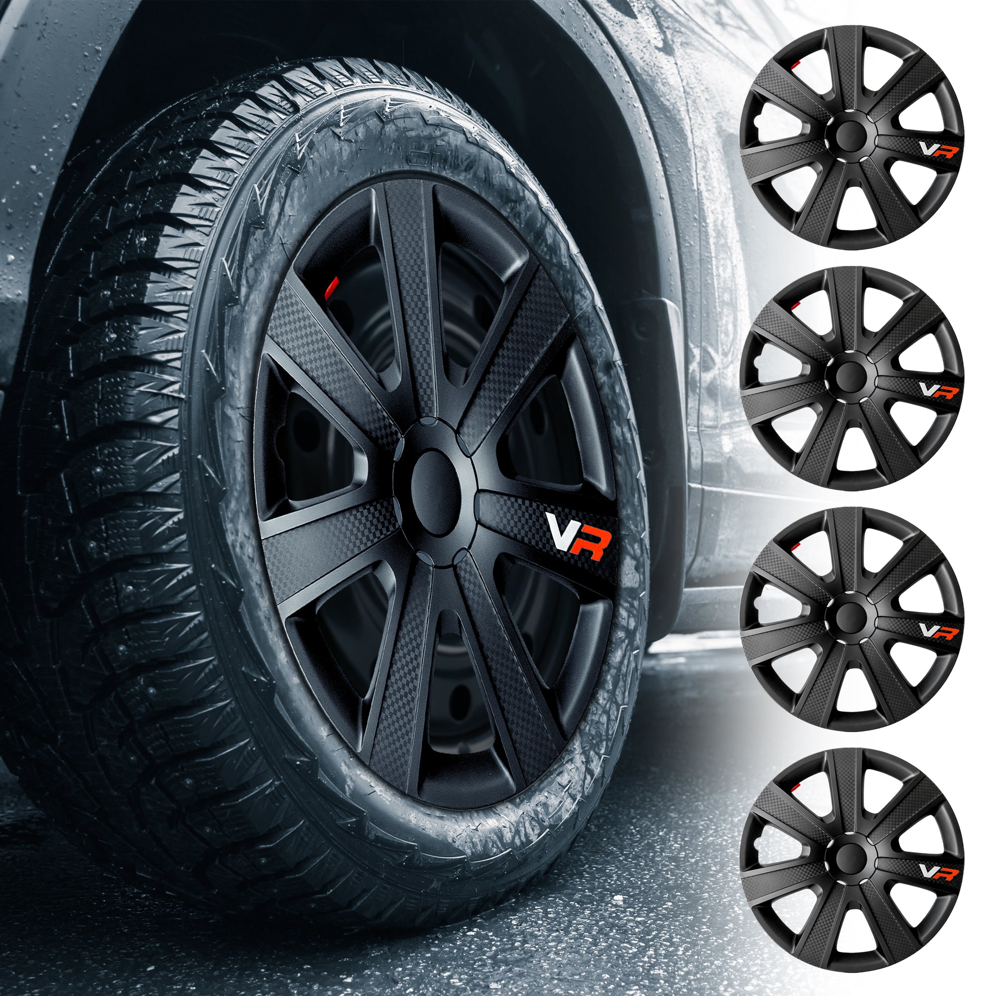 Alpena 58259 VR Carbon Wheel Cover Kit Black 15 inch Pack of 4