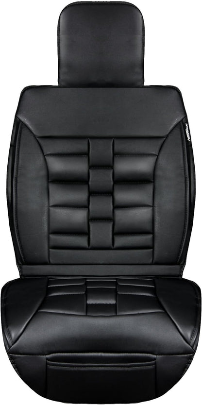 Padded Black Front Luxury Seat Cover – 1 PC Universal Fit Car Seat Protector with Thick Elastics & Stainless-Steel Hooks, Easy to Clean and Side-Airbag Compatible