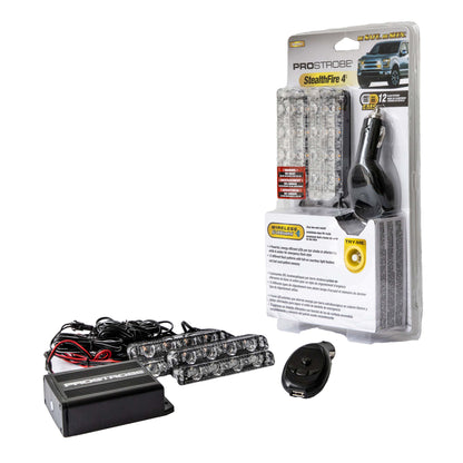 Stealth Fire Dual-Color LED Strobe Light – 4 High-Power White & Amber LEDs with Remote, Compact 12V Safety Light by Prostrobe