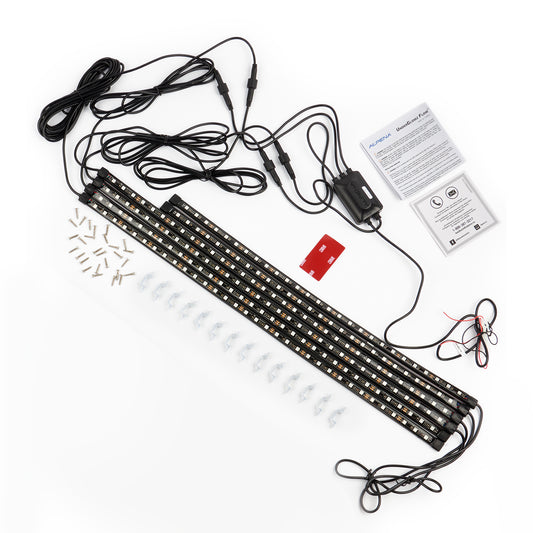Alpena UnderGlowz Flow LED Underbody Light Kit – Bluetooth App Control, Color Chasing Flow Effects, 136" Flexible Sealed Strips with Adhesive Backing & Mounting Clips