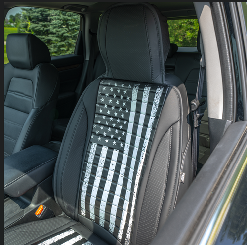 Monochrome Americana/CA Flag Seat Cover – Premium PU Leather, Universal Fit, Waterproof & Easy to Clean, Cushioned Comfort, Airbag Compatible, Stylish Black & White Patriotic Design for Cars & SUVs