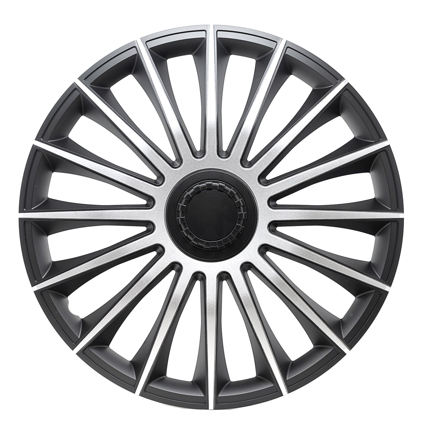 Alpena Austin Black & Silver Wheel Covers – Set of 4, European-Made Hubcaps – 15-Inch Universal Fit