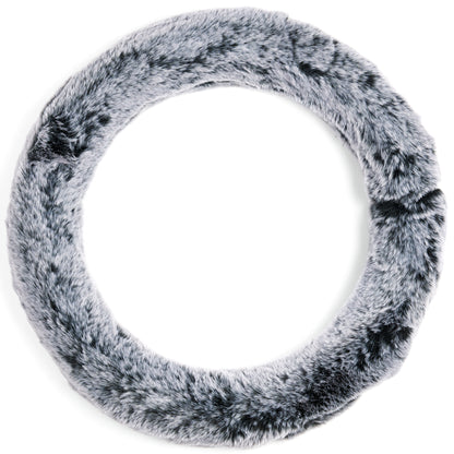 Grey & Black Plush Furry Steering Wheel Cover for 14" to 15"