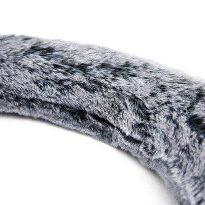 Grey & Black Plush Furry Steering Wheel Cover for 14" to 15"