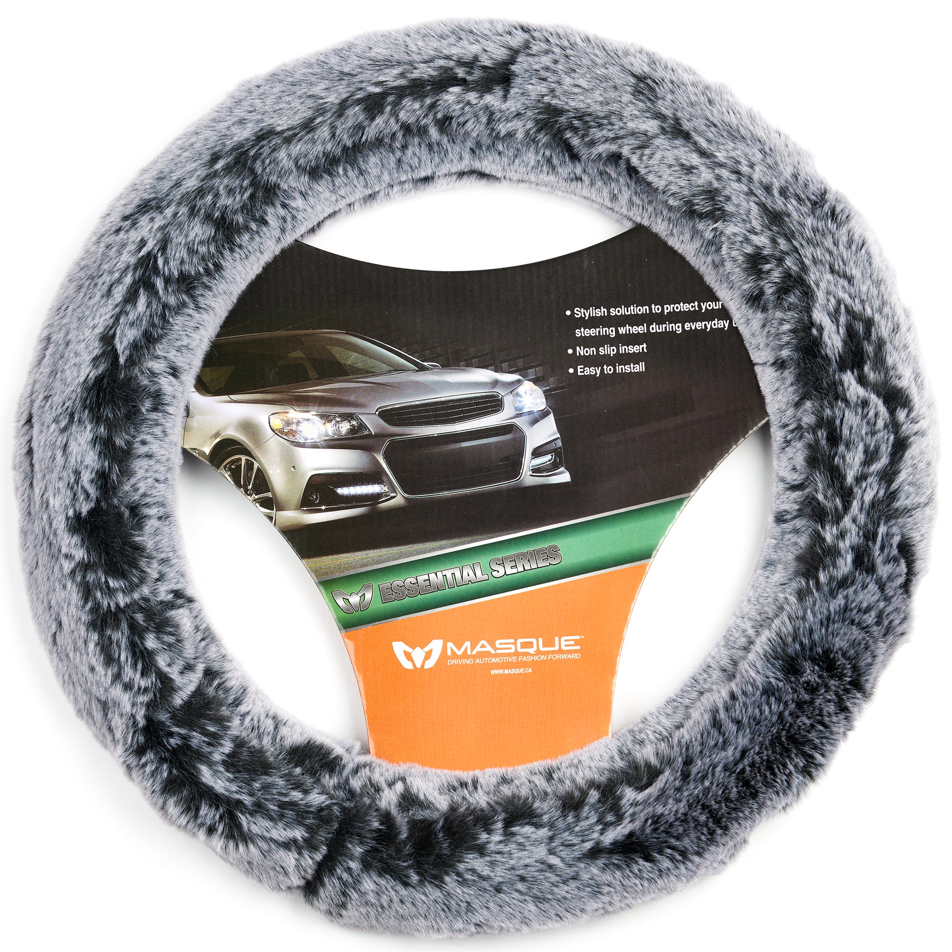 Masque Black and Gray 2 Tone Furry Steering Wheel Cover at AutoZone