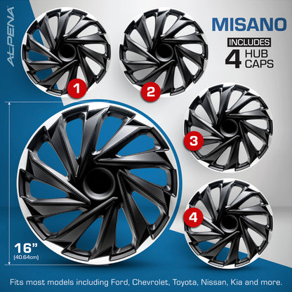 Misano Wheel Cover Kit - Silver & Black (4 Pack)