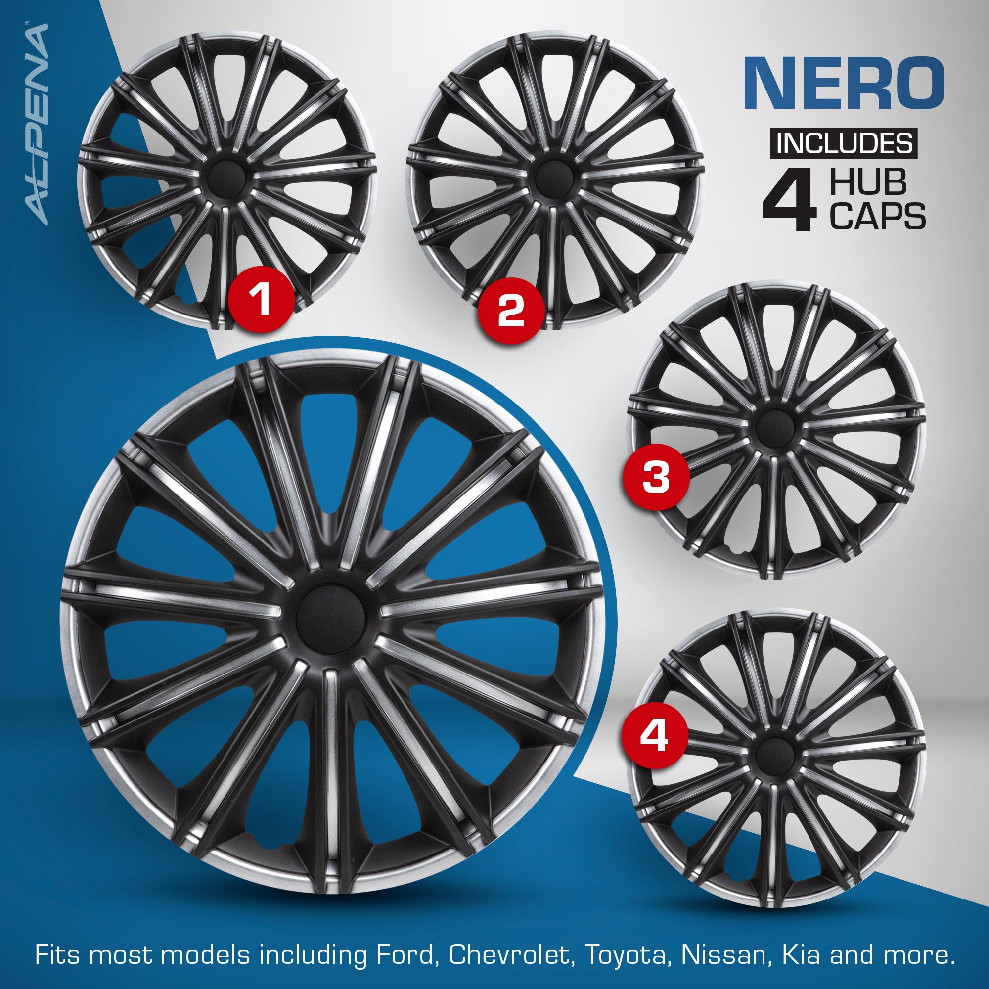 Nero Wheel Cover Kit Silver  Black (4 Pack) – Alpena