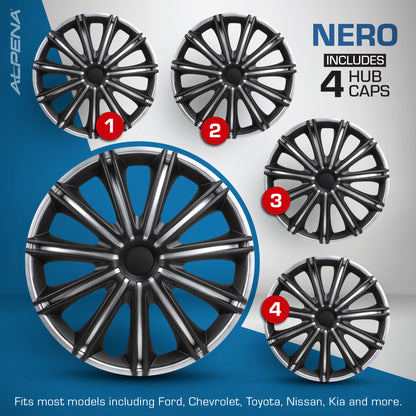 Nero Wheel Cover Kit - Silver & Black (4 Pack)