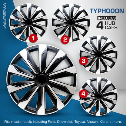 Typhoon Wheel Cover Kit - Silver & Black (4 Pack)