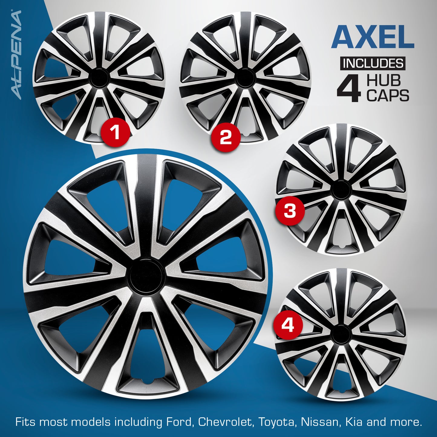Axel Wheel Cover Kit - Silver & Black (4 Pack)
