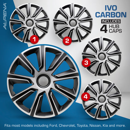 Ivo Carbon Wheel Cover Kit - Silver & Black (4 Pack)