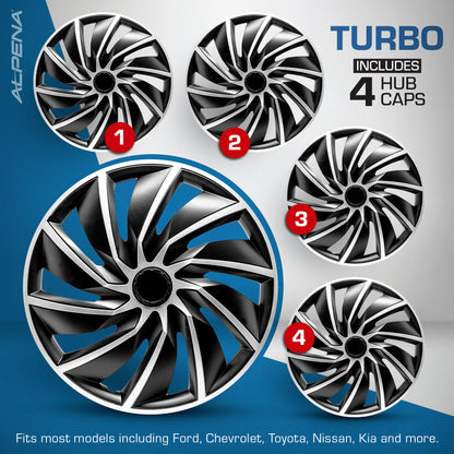 Turbo Wheel Cover Kit - Silver & Black (4 Pack)